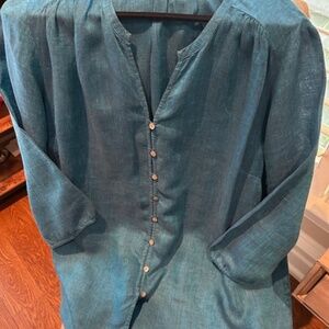 pure Jill, Linen blouse size 2x Beautiful aqua marine blue, 3/4 sleeve